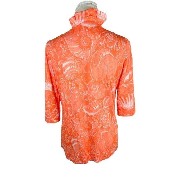 Key West Hand Print Vanda Rare Neon Orange Nautical 3/4 Sleeve Vintage Top - Picture 6 of 12